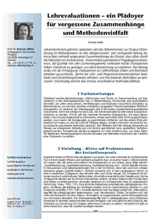 [doc_201299] Lehrevaluationen – ein Plädoyer für vergessene Zusammenhänge und Methodenvielfalt