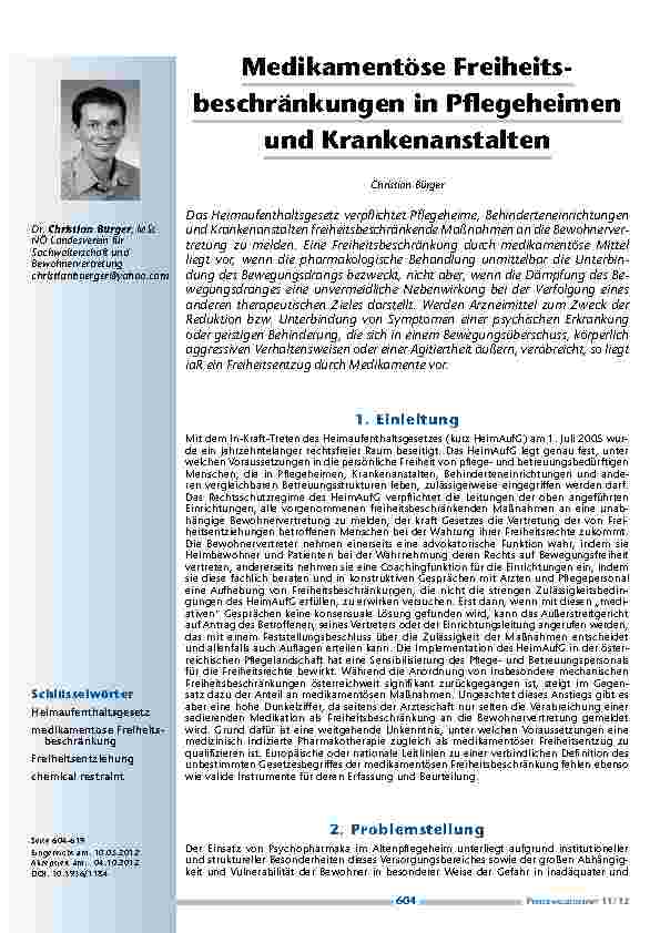 [doc_201261] Medikamentöse Freiheitsbeschränkungen in Pflegeheimen und Krankenanstalten