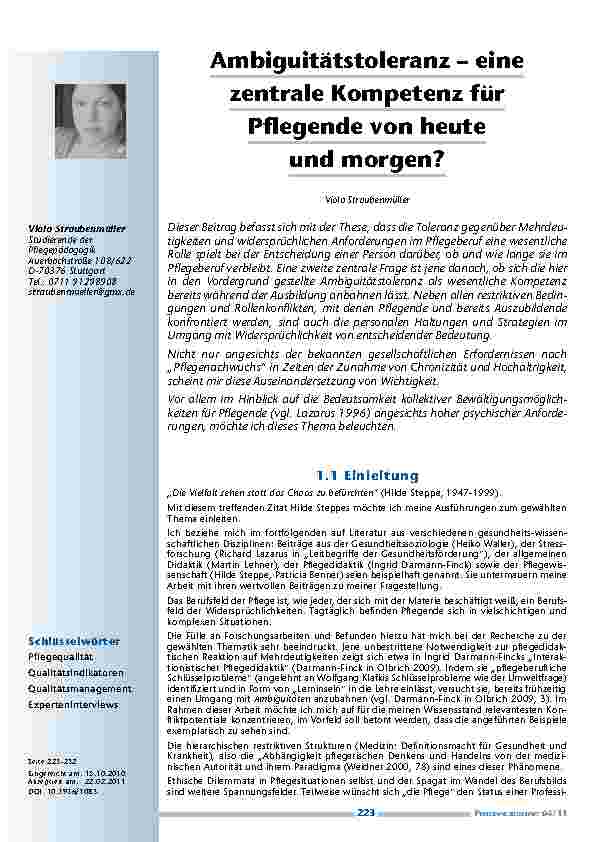 Ambiguitätstoleranz – eine zentrale Kompetenz für Pflegende von heute und morgen?