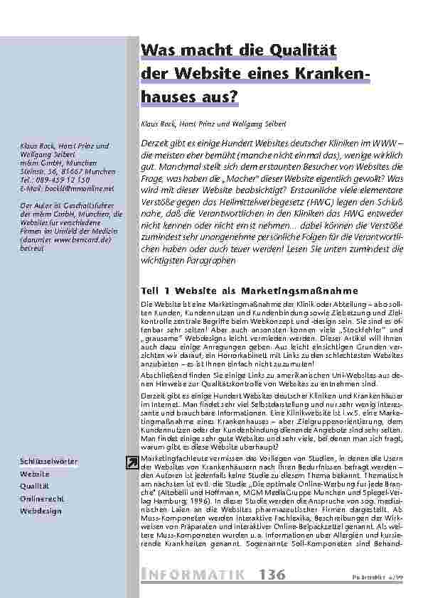 Was macht die Qualität der Website eines Krankenhauses aus?