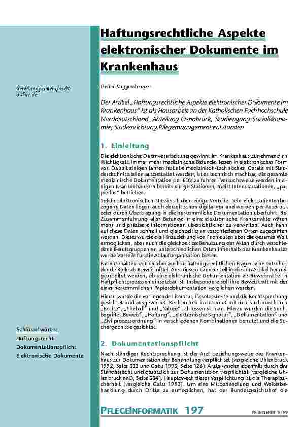 Haftungsrechtliche Aspekte elektronischer Dokumente im Krankenhaus