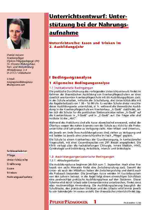 Unterrichtsentwurf: Unter-stützung bei der Nahrungs-aufnahme