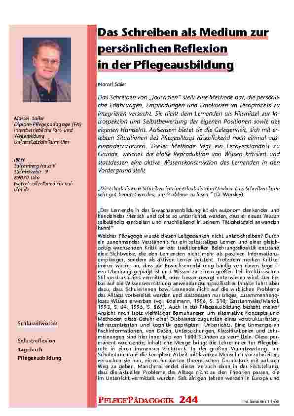 [doc_200954] Das Schreiben als Medium zur persönlichen Reflexion in der Pflegeausbildung