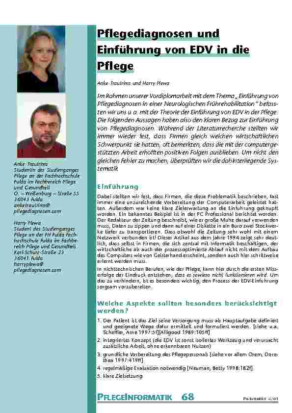 [doc_200921] Pflegediagnosen und Einführung von EDV in die Pflege