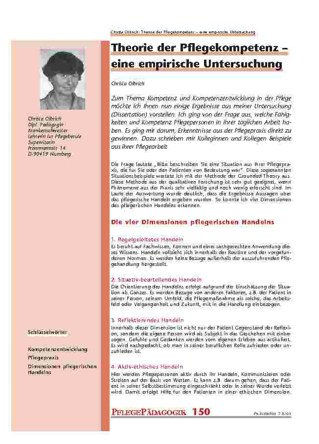[doc_200902] Theorie der Pflegekompetenz – eine empirische Untersuchung