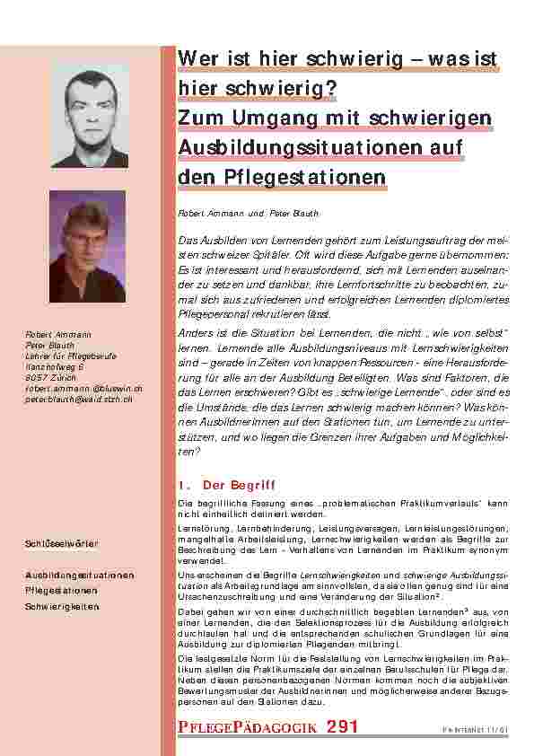Wer ist hier schwierig - was ist hier schwierig? Zum Umgang mit schwierigen Ausbildungssituationen auf den Pflegestationen