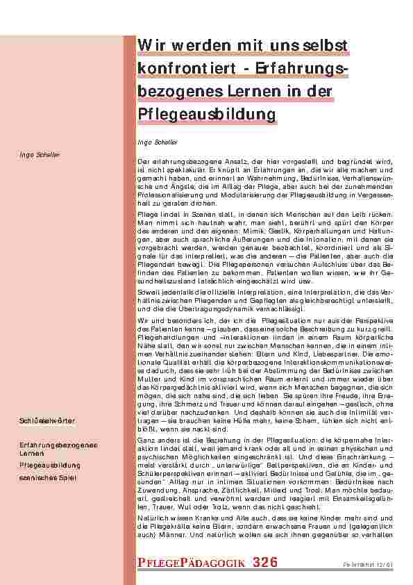 [doc_200869] Wir werden mit uns selbst konfrontiert - Erfahrungsbezogenes Lernen in der Pflegeausbildung