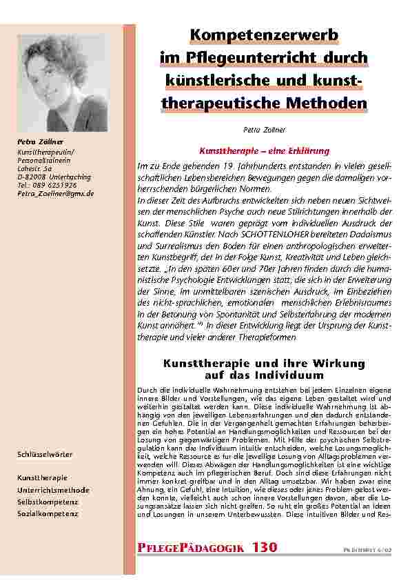 [doc_200827] Kompetenzerwerb im Pflegeunterricht durch künstlerische und kunsttherapeutische Methoden