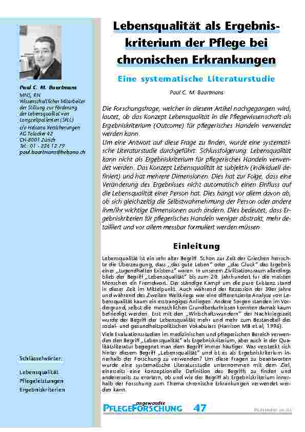 [doc_200822] Lebensqualität als Ergebniskriterium der Pflege bei chronischen Erkrankungen