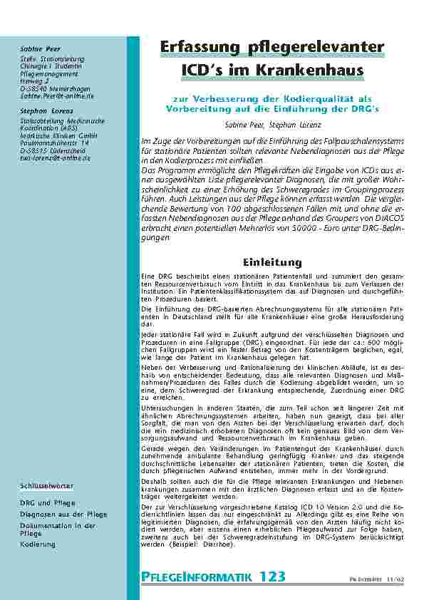 [doc_200788] Erfassung pflegerelevanter ICD‘s im Krankenhaus