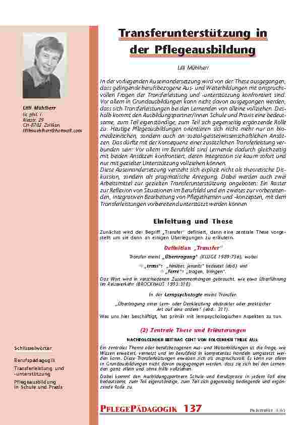 Transferunterstützung inder Pflegeausbildung