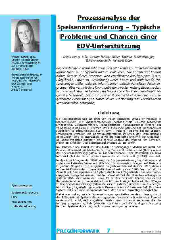 Prozessanalyse derSpeisenanforderung – TypischeProbleme und Chancen einerEDV-Unterstützung