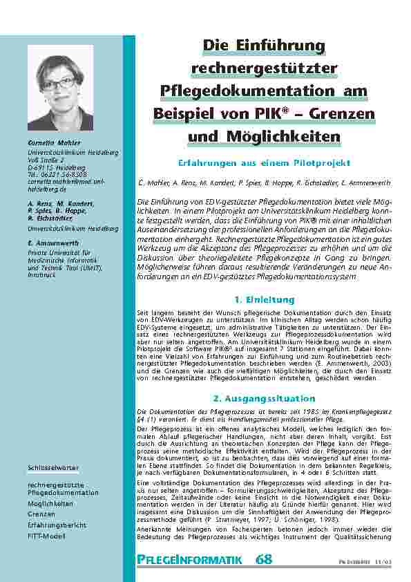 Die EinführungrechnergestützterPflegedokumentation amBeispiel von PIK® – Grenzenund Möglichkeiten