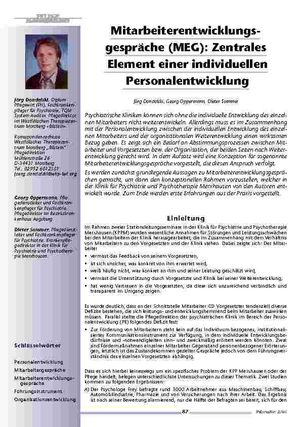 Mitarbeiterentwicklungsgespräche (MEG): ZentralesElement einer individuellenPersonalentwicklung