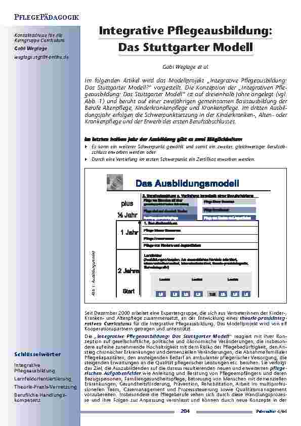 Integrative Pflegeausbildung: Das Stuttgarter Modell