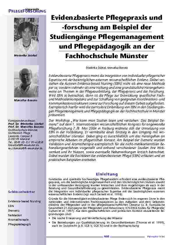 Evidenzbasierte Pflegepraxis und-forschung am Beispiel derStudiengänge Pflegemanagementund Pflegepädagogik an derFachhochschule Münster
