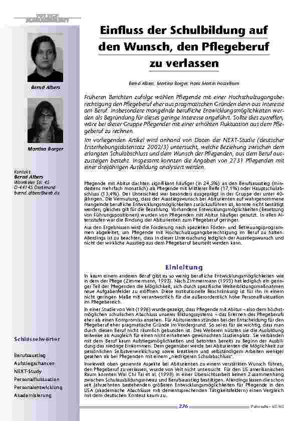 [doc_200565] Einfluss der Schulbildung auf den Wunsch, den Pflegeberuf zu verlassen
