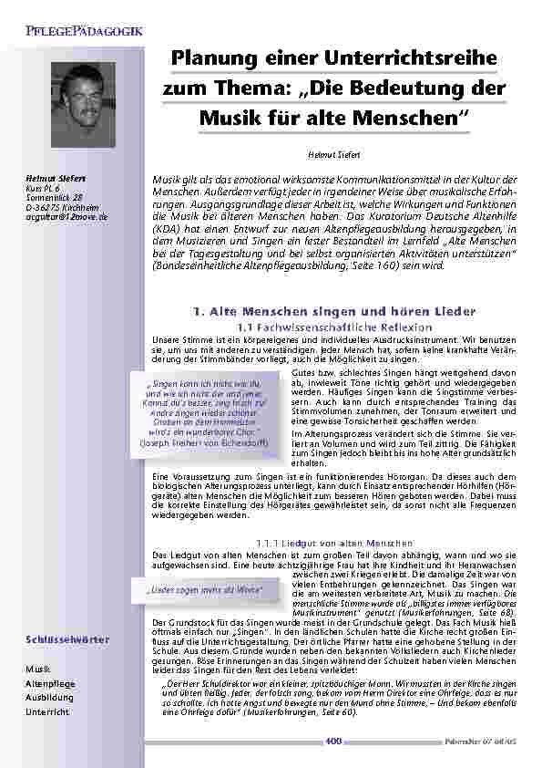[doc_200551] Planung einer Unterrichtsreihezum Thema: „Die Bedeutung derMusik für alte Menschen“