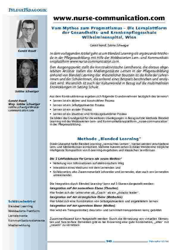 [doc_200490] www. nurse-communication. com - Vom Mythos zum Pragmatismus – Die Lernplattform der Gesundheitsund Krankenpflegeschule Wilhelminenspital, Wien
