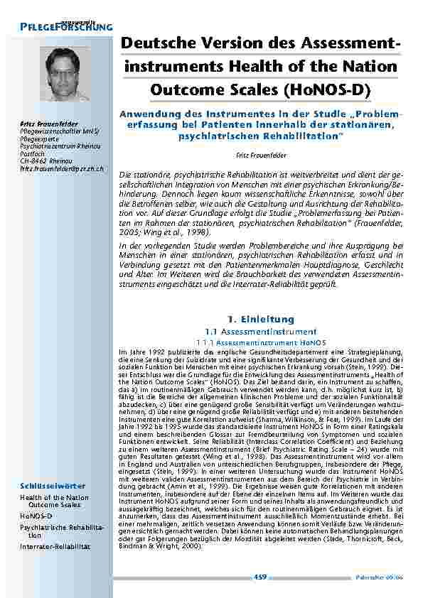 [doc_200454] Deutsche Version des Assessment-instruments Health of the NationOutcome Scales (HoNOS-D)