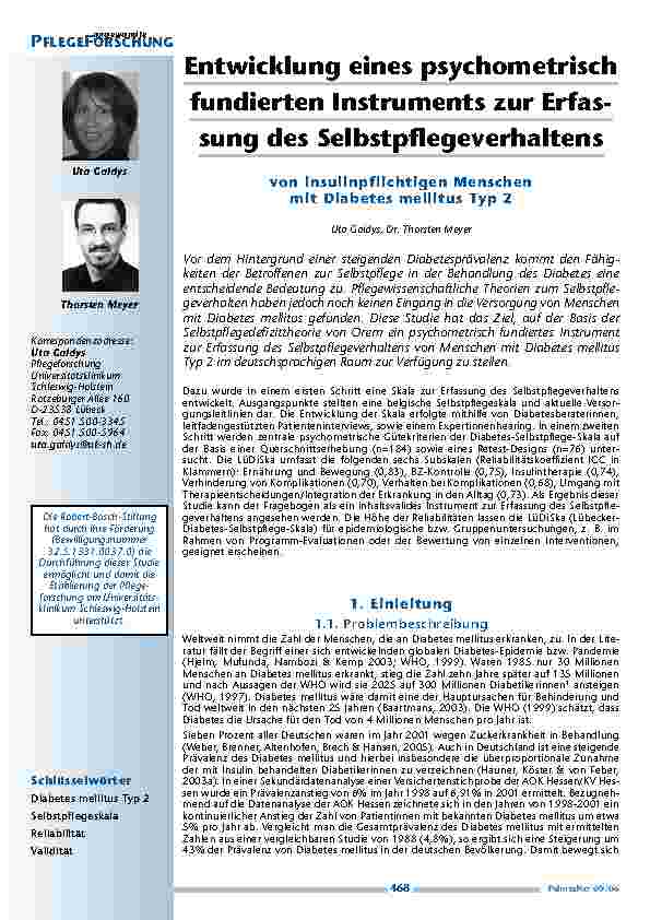 [doc_200453] Entwicklung eines psychometrischfundierten Instruments zur Erfassung des Selbstpflegeverhaltens von insulinpflichtigen Menschen mit Diabetes mellitus Typ 2