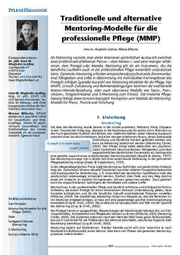[doc_200448] Traditionelle und alternativeMentoring-Modelle für dieprofessionelle Pflege (MMP)