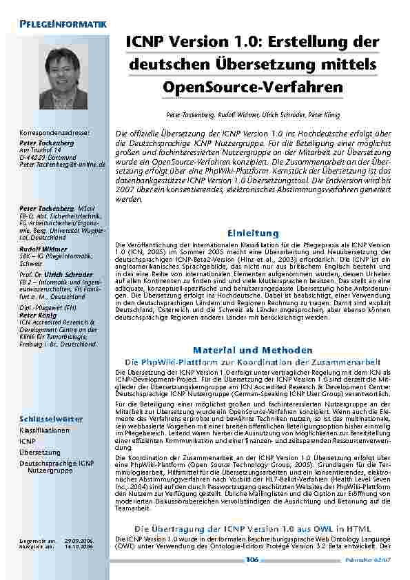 [doc_200413] ICNP Version 1.0: Erstellung derdeutschen Übersetzung mittelsOpenSource-Verfahren