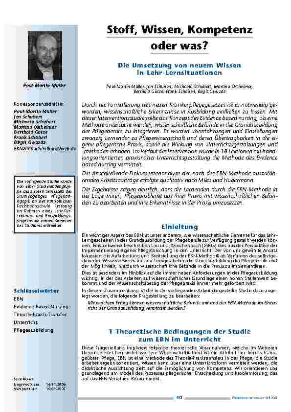 [doc_200331] Stoff, Wissen, Kompetenzoder was? Die Umsetzung von neuem Wissenin Lehr-Lernsituationen