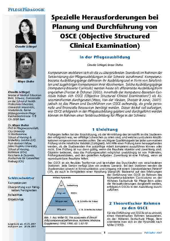 [doc_200302] Spezielle Herausforderungen bei Planung und Durchführung von OSCE (Objective Structured Clinical Examination)in der Pflegeausbildung