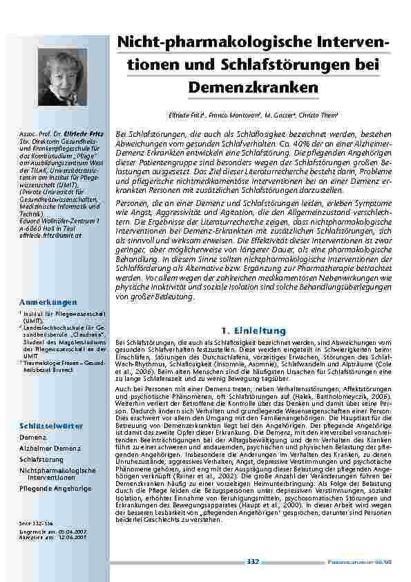 [doc_200252] Nicht-pharmakologische Interventionenund Schlafstörungen beiDemenzkranken