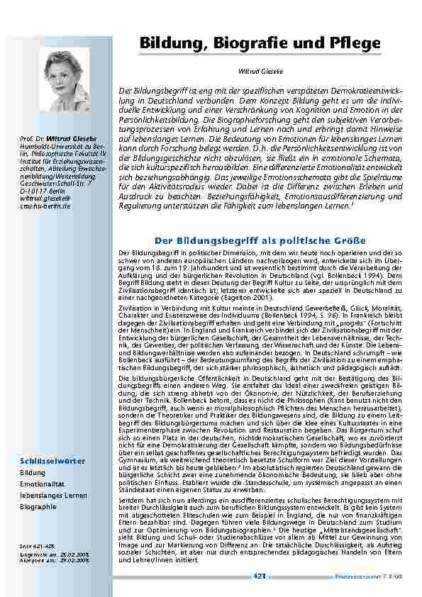Bildung, Biografie und Pflege