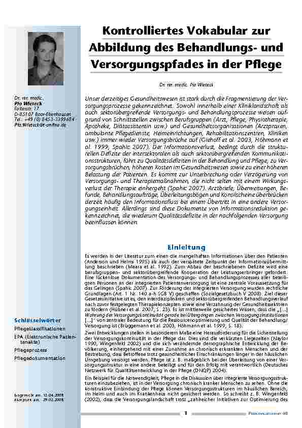 [doc_200234] Kontrolliertes Vokabular zur Abbildung des Behandlungsund Versorgungspfades in der Pflege