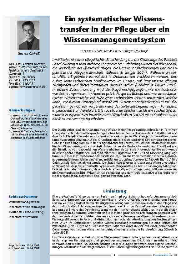 [doc_200231] Ein systematischer Wissenstransfer in der Pflege über ein Wissensmanagementsystem