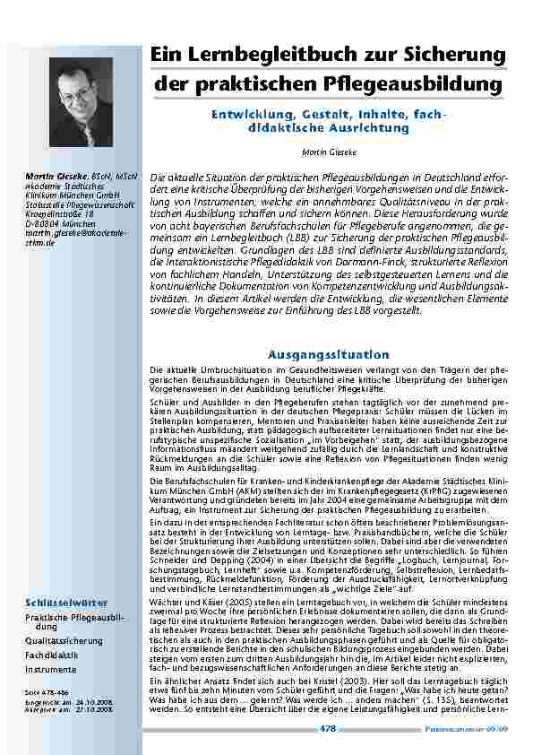 [doc_200130] Ein Lernbegleitbuch zur Sicherung der praktischen Pflegeausbildung – Entwicklung, Gestalt, Inhalte, fachdidaktische Ausrichtung