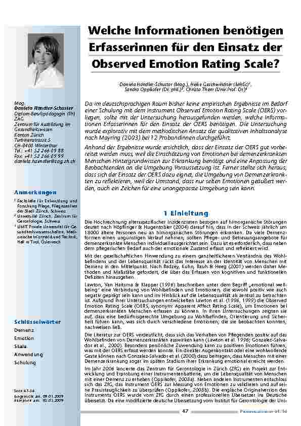 [doc_200101] Welche Informationen benötigen Erfasserinnen für den Einsatz der Observed Emotion Rating Scale?