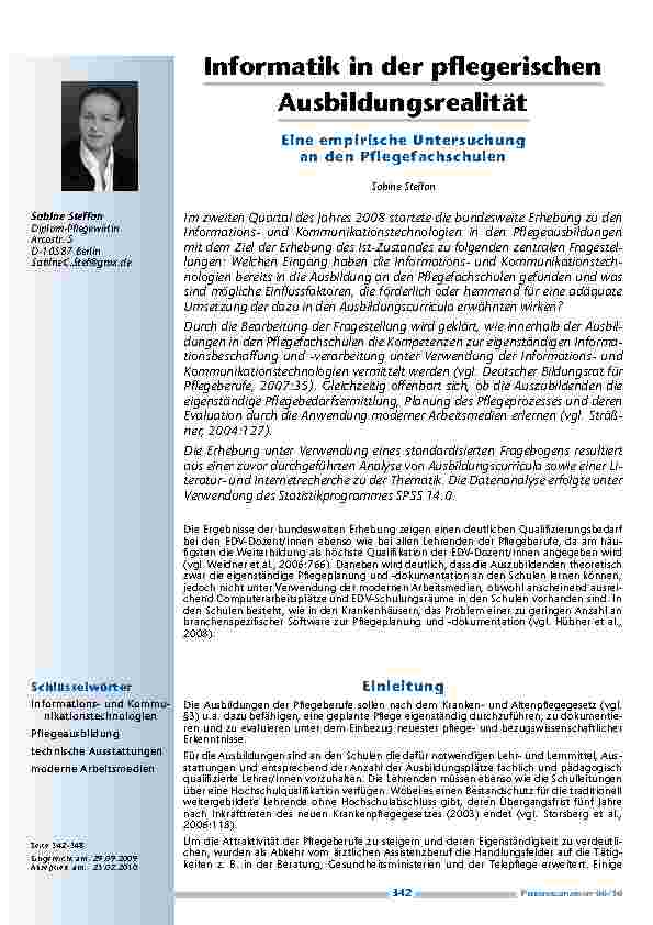 [doc_200058] Informatik in der pflegerischen Ausbildungsrealität – Eine empirische Untersuchung an den Pflegefachschulen