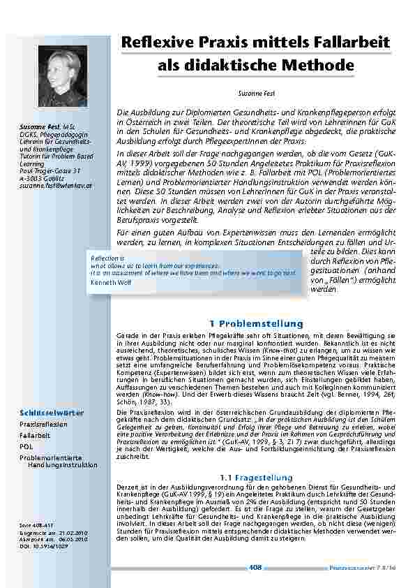 [doc_200050] Reflexive Praxis mittels Fallarbeit als didaktische Methode