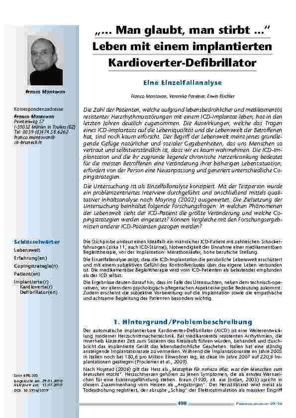[doc_200037] „… Man glaubt, man stirbt ...“ Leben mit einem implantierten Kardioverter-Defibrillator. Eine Einzelfallanalyse