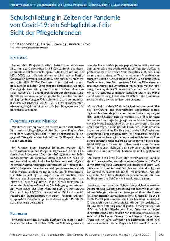 [doc_196821] Schulschließung in Zeiten der Pandemie von Covid-19: ein Schlaglicht auf die Sicht der Pflegelehrenden