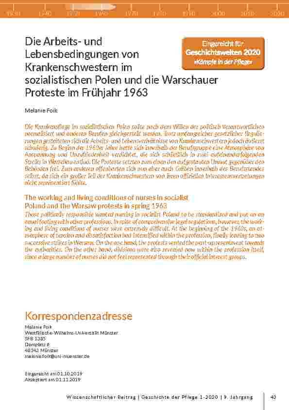 [doc_203157] Die Arbeitsund Lebensbedingungen von Krankenschwestern im sozialistischen Polen und die Warschauer Proteste im Frühjahr 1963
