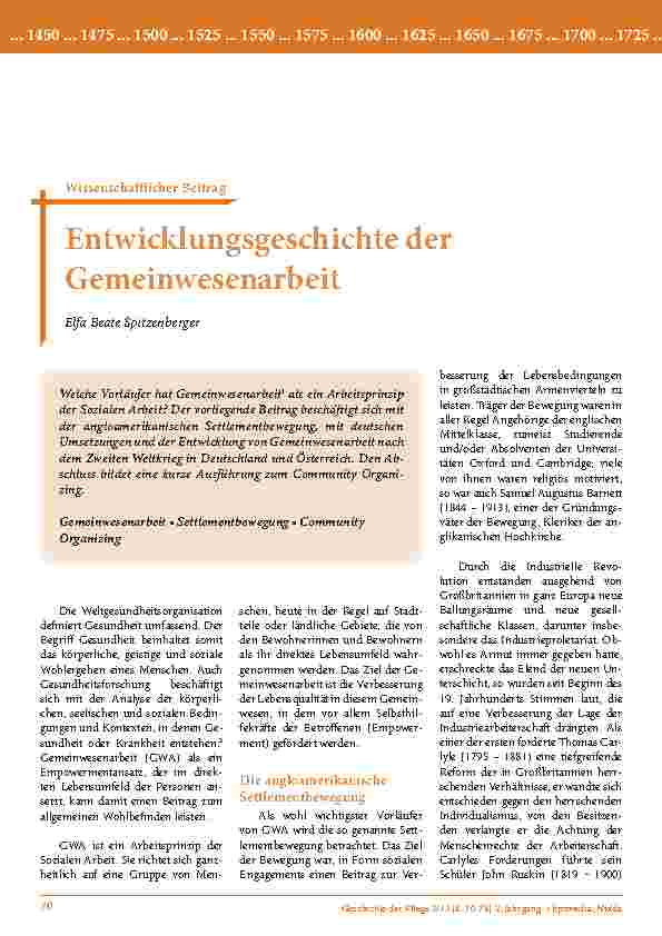 Entwicklungsgeschichte der Gemeinwesenarbeit