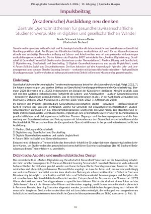 [doc_570972] (Akademische) Ausbildung neu denken Zentrale Querschnittthemen für gesundheitswissenschaftliche Studienschwerpunkte im digitalen und gesellschaftlichen Wandel