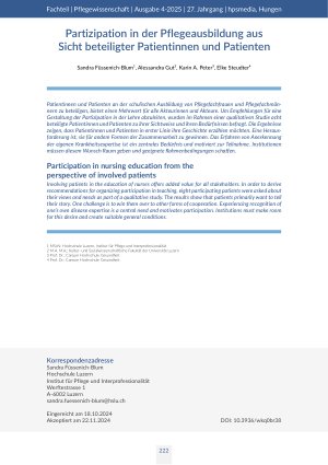[doc_562687] Partizipation in der Pflegeausbildung aus Sicht beteiligter Patientinnen und Patienten