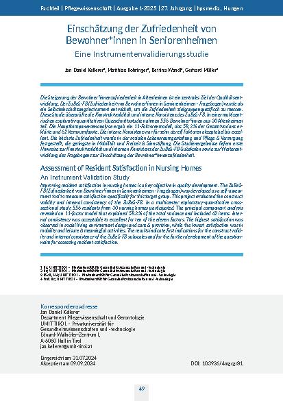 [doc_324945] Einschätzung der Zufriedenheit von Bewohner*innen in Seniorenheimen Eine Instrumentenvalidierungsstudie
