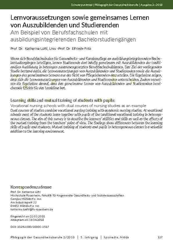 [doc_202069] Lernvoraussetzungen sowie gemeinsames Lernen von Auszubildenden und Studierenden. Am Beispiel von Berufsfachschulen mit ausbildungsintegrierenden Bachelorstudiengängen