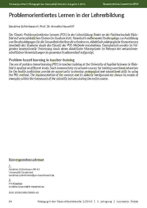 [doc_201966] Problemorientiertes Lernen in der Lehrerbildung