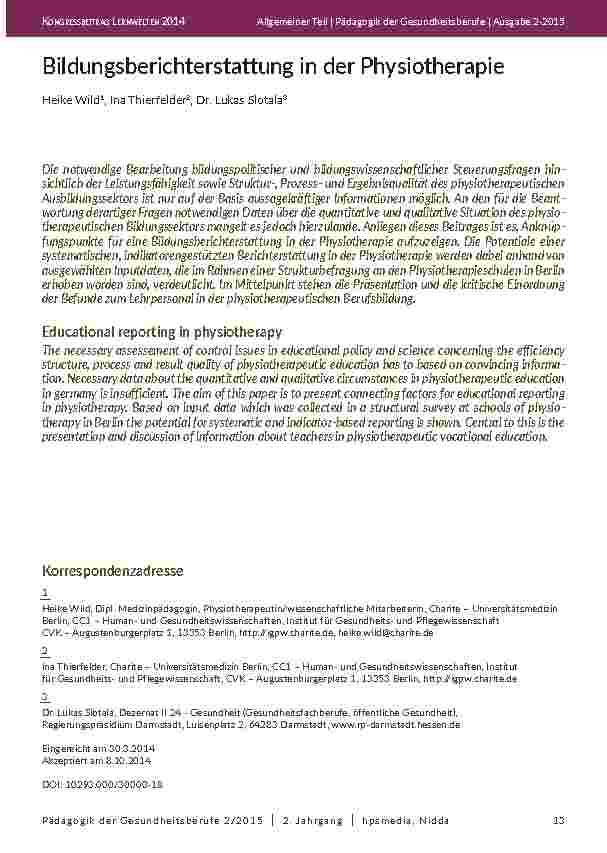 [doc_201919] Bildungsberichterstattung in der Physiotherapie