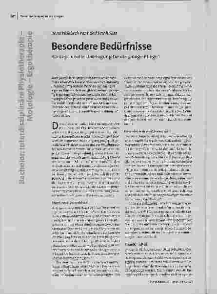 [doc_193652] Besondere Bedürfnisse. Konzeptionelle Überlegungen für die „Junge Pflege“