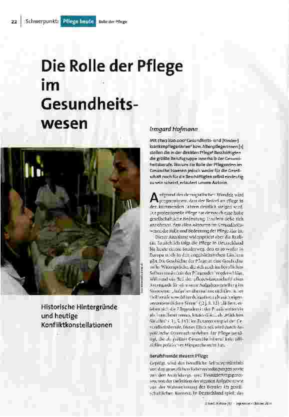[doc_152606] Die Rolle der Pflege im Gesundheitswesen