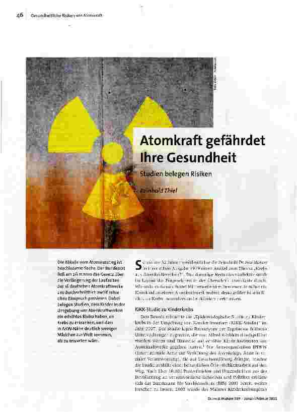 [doc_122331] Atomkraft gefährdet Ihre GesundheitStudien belegen Risiken